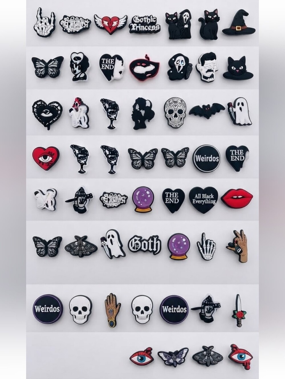 45pc Gothic Croc Charms Bulk Lot | Dark Aesthetic Skull Vampire Jibbitz
